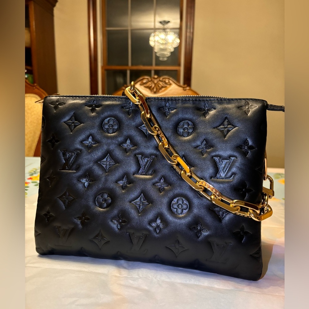 Louis Vuitton Black Clutch with Gold Chain